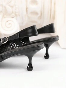 CUCCOO CHICEST Women's Pointed Toe Rhinestone Decor Hollow Out Mid Heel Sexy Elegant Sophisticated Pumps, Black Artificial Leather, Suitable For Parties, Nightclubs - Black - View 9
