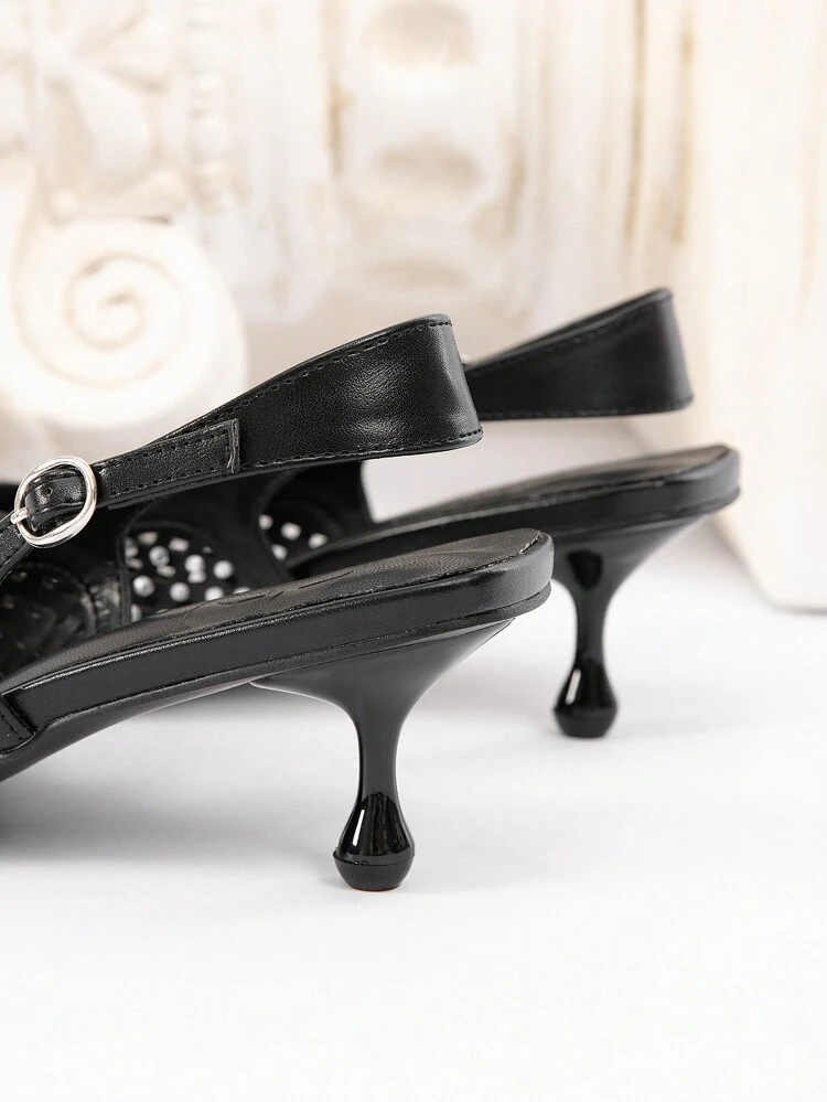 CUCCOO CHICEST ウィメンズ ラインストーン装飾 ポインテッドトゥ ミドルヒール セクシー エレガントな パンプス ブラック人工皮革 パーティー ナイトクラブに適しています