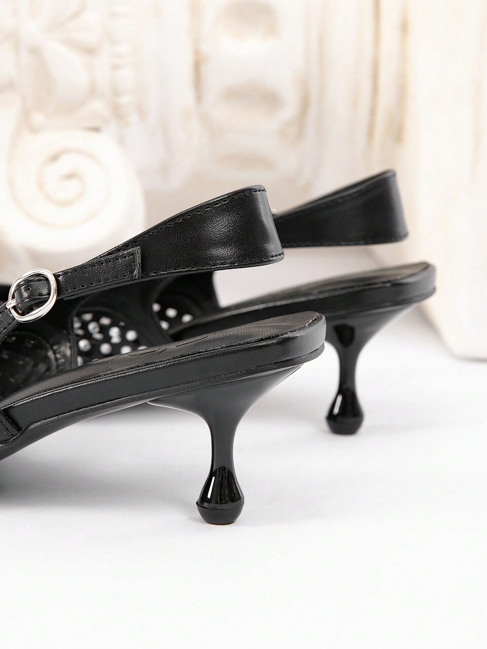 CUCCOO CHICEST Women's Pointed Toe Rhinestone Decor Hollow Out Mid Heel Sexy Elegant Sophisticated Pumps, Black Artificial Leather, Suitable For Parties, Nightclubs