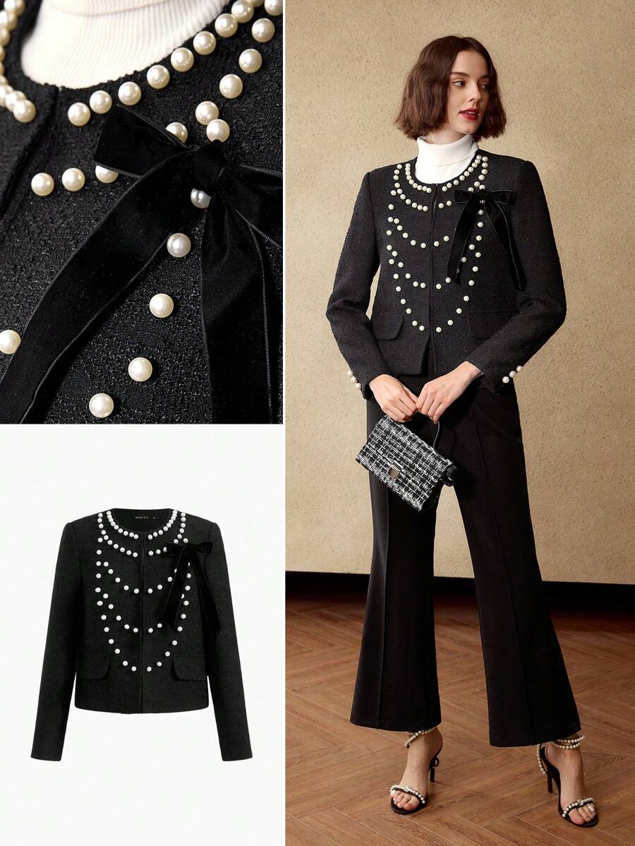 MOTF PREMIUM TWEED FAUX PEARL DETAIL JACKET