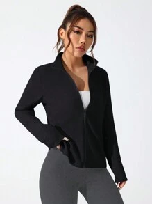 Dewbera Dewbera Casual Comfortable Solid Color Stand Collar Sports Jacket - Black - View 5
