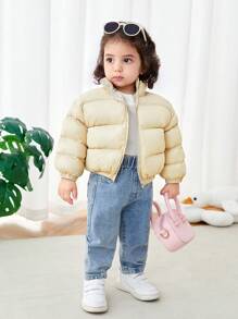 SHEIN Babygirl Cute Versatile Warm Solid Color Fleece Jacket, Autumn/Winter - Apricot - View 4