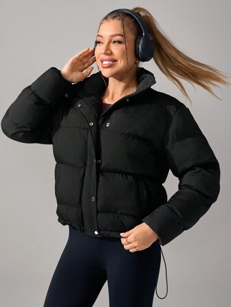 Women's Casual Black Zip-Up Padded Coat