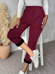 SHEIN Essnce Women Plush Thick Pants Women Corduroy Warm Trousers Leggings Autumn And Winter High Waist Harem Pants