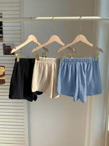 Comfortcana Multicolor Women Elastic Waist Casual Woven Shorts, Multi-Color Valentine's Day - Dusty Blue - View 2