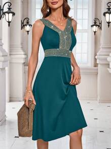 SHEIN Clasi 无袖编织腰带休闲连衣裙，简约时尚，适合日常穿着 - 綠色 - 查看 6