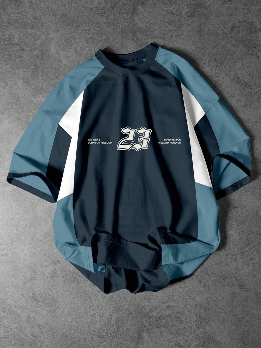 Aesthetic Post 男士休闲撞色字母印花短袖 T 恤 - 彩色 - 查看 1