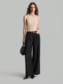 Ontre Women's Simple White Backless Bodysuit Basic Top