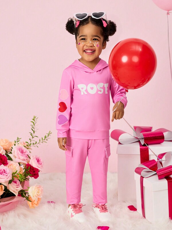 Baby Girl Letter Print Casual Hoodie Sweatshirt And Pants Set