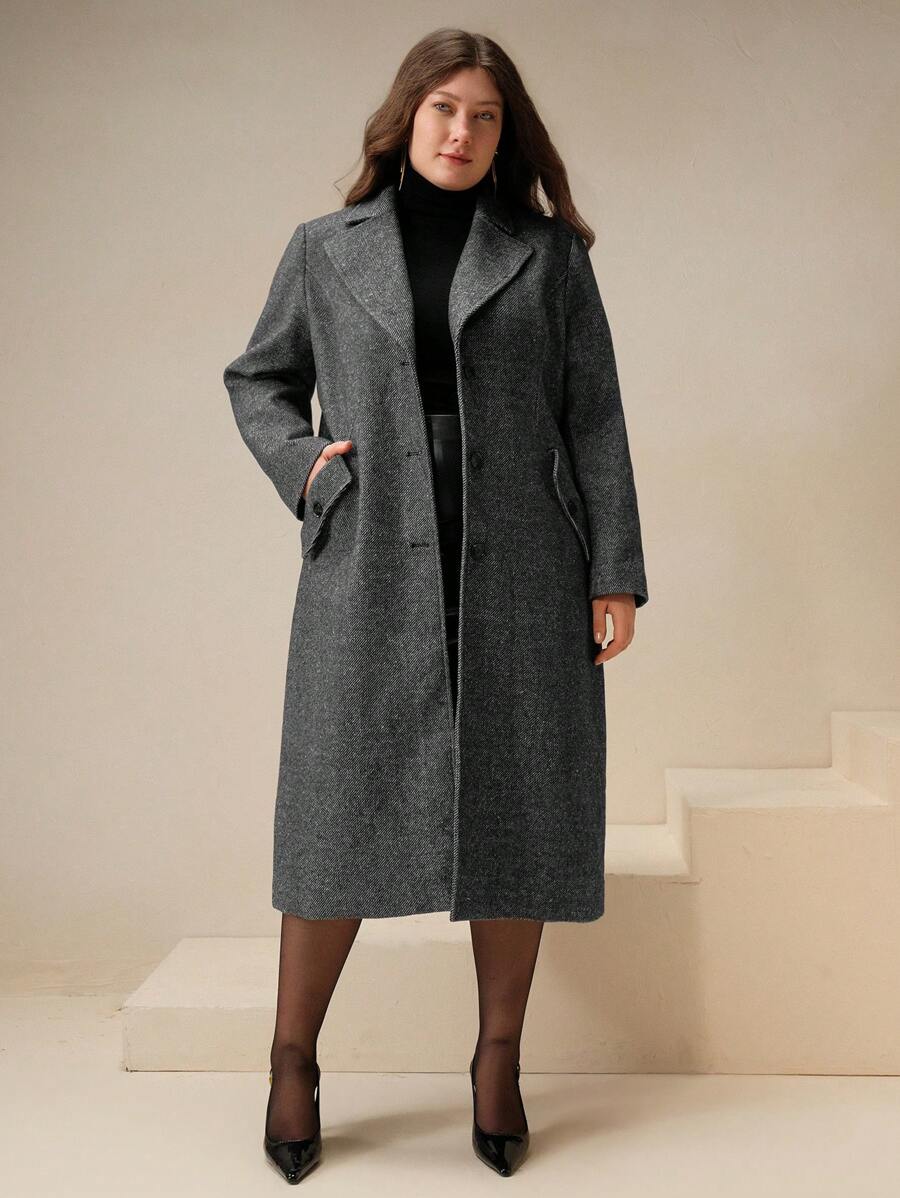 Anewsta 秋冬季大码女式休闲粗花呢大衣