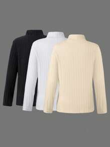 SHEIN 3pcs/Set Casual Basic Slim-Fit Turtleneck Knit T-Shirts