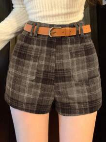 DAZY Retro Plaid Casual Straight-Leg Shorts For Women Fall