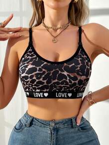 EasyFave Maternity Leopard Print & Letter Graphic Comfortable Wireless Bra