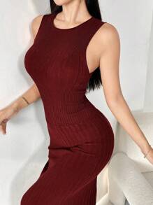 Modelyn Vestido sencillo y casual de unicolor para mujer - Color caoba - Ver 6