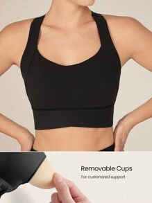 GLOWMODE FeatherFit™-Sculpt Full Coverage Side Support Wide Strap Crossover Sports Bra Light Support Low Impact Yoga Pilates Daily - Black - View 4