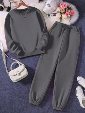 INAWLY Pantalones deportivos con sudadera unicolor de hombros caídos