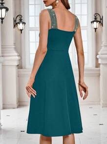 SHEIN Clasi 无袖编织腰带休闲连衣裙，简约时尚，适合日常穿着 - 綠色 - 查看 2