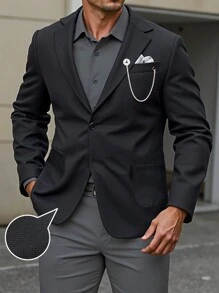 Manfinity Mode Plus Size Men's Solid Color Contrast Collar Long Sleeve Casual Business Suit Jacket, Autumn