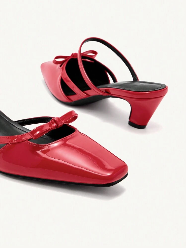CUCCOO CHICEST Women Square Toe Slip-On Mules, French Style Thick Heel Black High Heel Shoes Valentine's Day