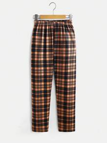 Conjunto de pijama de niño preadolescente con Top de cuello redondo de manga larga de unicolor y pantalones a cuadros, retardante de llamas - Multicolor - Ver 7