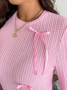 SHEIN Frenchy Plus Size Casual Elegant Bow Detail Crew Neck Pullover T-Shirt