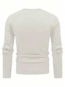 Manfinity Homme Áo len dài tay cổ tròn màu trơn cỡ lớn cho nam, mùa thu/đông - trắng - Xem 2