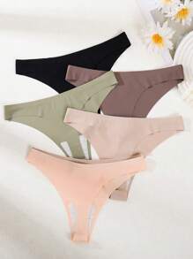 5pcs/Pack Women's Seamless Heart Design Thong Panties - Multicolor - View 5