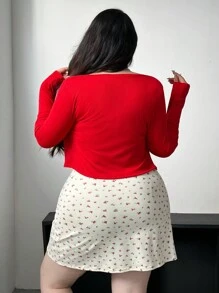 Vibekara 2pcs Set Sweet Girl Ditsy Floral Camisole & Round Neck Long Sleeve Knit Cardigan Fall Cloth For Women