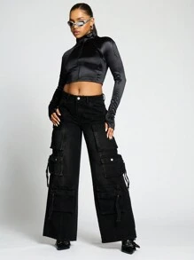 SUMWON WOMEN Half Zip Sport Athletic Training Jacket Metallic Satin Long Sleeve Athleisure Performance Track Running Fitness Gym Workout Dance Top