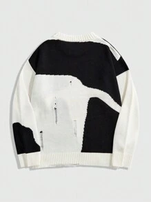 ROMWE MEN Street Life Męski swobodny sweter z dzianiny w bloki kolorystyczne i serduszka na Walentynki, jesień/zima