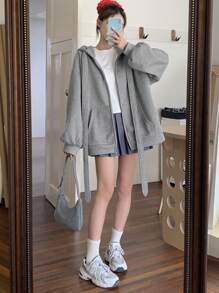 DAZY 女式纯色蝴蝶结连帽羊毛运动衫秋冬拉链夹克