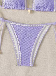 Swim Mod 女士露背系带比基尼上衣和下装比基尼套装 夏季 - 淡紫色 - 查看 3