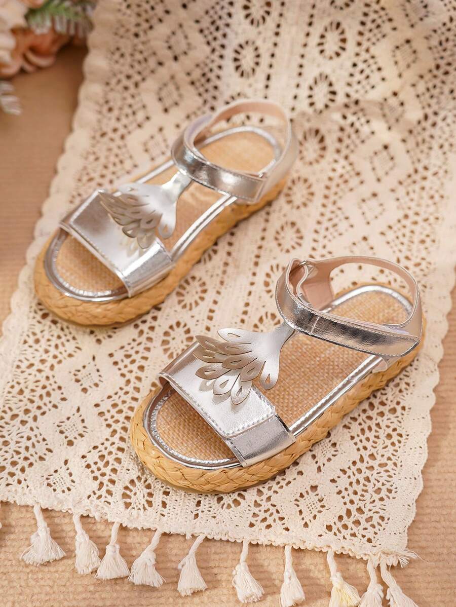 Sandalias planas con cuerda transpirable y suela gruesa, lindas y de moda para niñas - Plateado - Ver 1