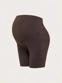 SHEIN Maternity Solid Color Pocket Casual Leggings, For Daily Wear