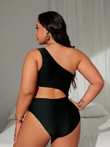 Swim Lushoire 大码女式拼接镂空腰部性感休闲度假连体泳衣夏季