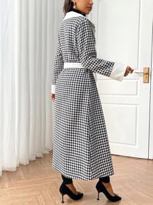 Mulvari Women's Casual Houndstooth Patchwork Regular Jacket, Autumn