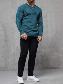 Manfinity Homme Plus Size Men's Simple Style Casual Everyday Sweater - Cadet Blue - View 3