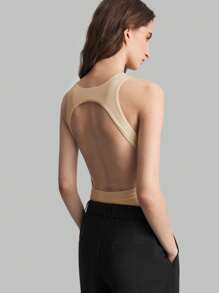 Ontre Women's Simple White Backless Bodysuit Basic Top