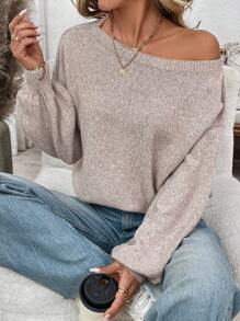 SHEIN LUNE 2024 Autumn/Winter Loose Fit Raglan Sleeve Pullover Sweater, Women, Pastel Pink - Dusty Pink - View 1