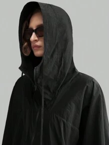 Ontre Stockholm Style, Teacher Outfits For Women,Fall Women Clothes,Women's Hooded Thin Lightweight Windbreaker Jacket, Oversized O-Shaped Design With Pockets, Casual Black Outdoor Ladies Coat, New Spring Collection 2025, Hooded Zip-Up Drawstring Hem