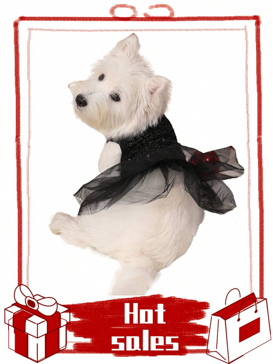 PETSIN Christmas Sequin Mesh Pet Dress, Black
