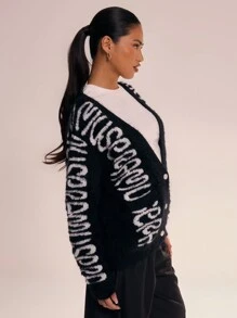 MUSERA MUSERA Logo Pattern Button Up Cardigan Spring Casual Brunch