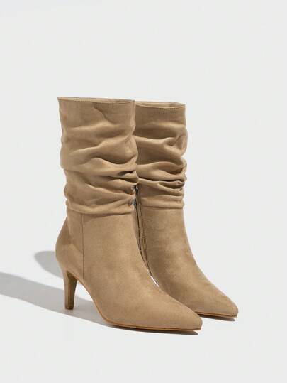 CUCCOO BIZCHIC Pointed Toe Fashion Slip-On Mid-Calf Women Boots Spring Shoes Spring Break Easter