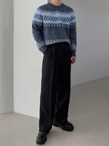 DAZY Men's Geometric Pattern Raglan Sleeve Long Sleeve Casual Sweater, Autumn/Winter - Blue - View 6