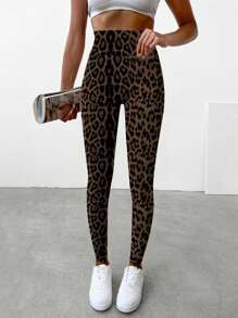 SHEIN SXY Leopard Print High Waist Skinny Leggings For Women, Ankle Length, Suitable For Spring & Autumn - Multicolor - View 4