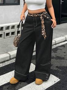 SHEIN ICON Plus Size Front Button Pocket Minimalist Design Denim Jeans, Casual Everyday Wear