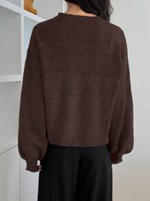 Livesso 女士蝴蝶结刺绣套头针织毛衣，秋季女装 - 咖啡棕 - 查看 5