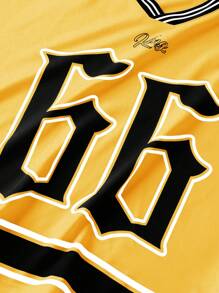 PAVTROS Manfinity Streetrush Men's Stripe Panel Digit Print Short Sleeve T-Shirt, Casual Daily Wear, Graphic Tee, Graphic T-Shirt, Graphic Men T-Shirt - Yellow - View 5