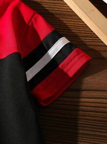 SHEIN Camisa polo de manga corta con cuello alto informal y bloques de color para niños pequeños, con botones delanteros, camisa formal y elegante, adecuada para uso diario casual, viajes, fiestas, festivales y la escuela, una camisa versátil, apropiada para primavera y verano