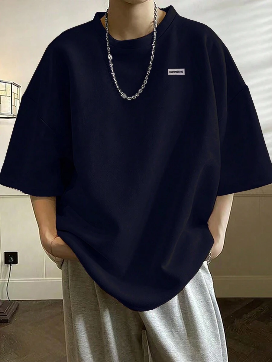 Claim Dot 大码男士字母印花落肩袖宽松休闲 T 恤